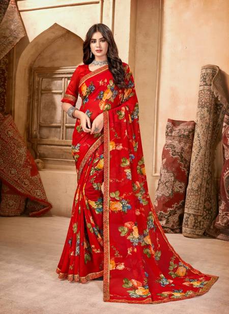 Red Colour Ashika KALKI Fancy Printed Designer Casual Wear Saree Collection 5214